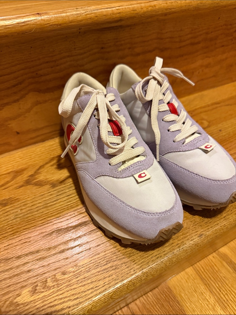 Coach Lilac and Cream Lace-Up Runner Sneakers with Red Accent